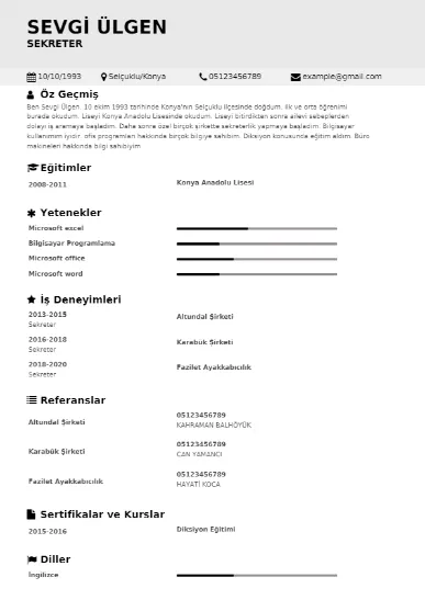 Sekreter Örnek cv indir
